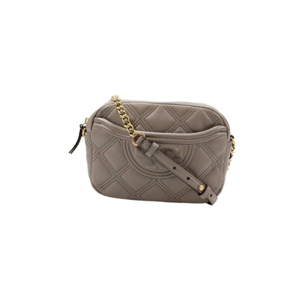Tory Burch Women's Zip Closure Leather Fleming Soft Camera Handbag Gray